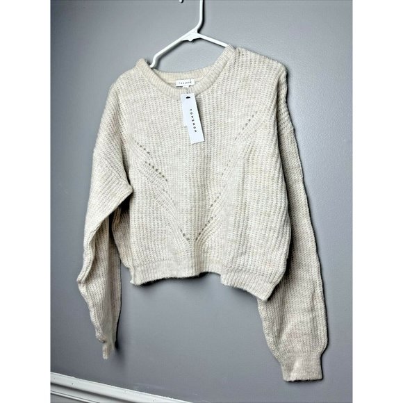 Topshop Sweater Beige Pretty Wave Pattern Women Sz 14 NEW NWT - Picture 2 of 5
